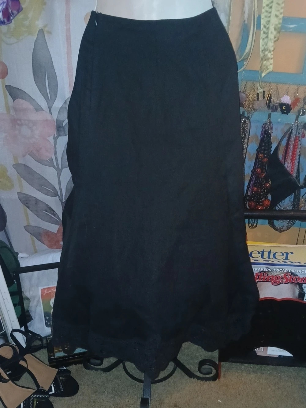 Banana Republic Linen Black Lace-Trim Swing Skirt Size 6